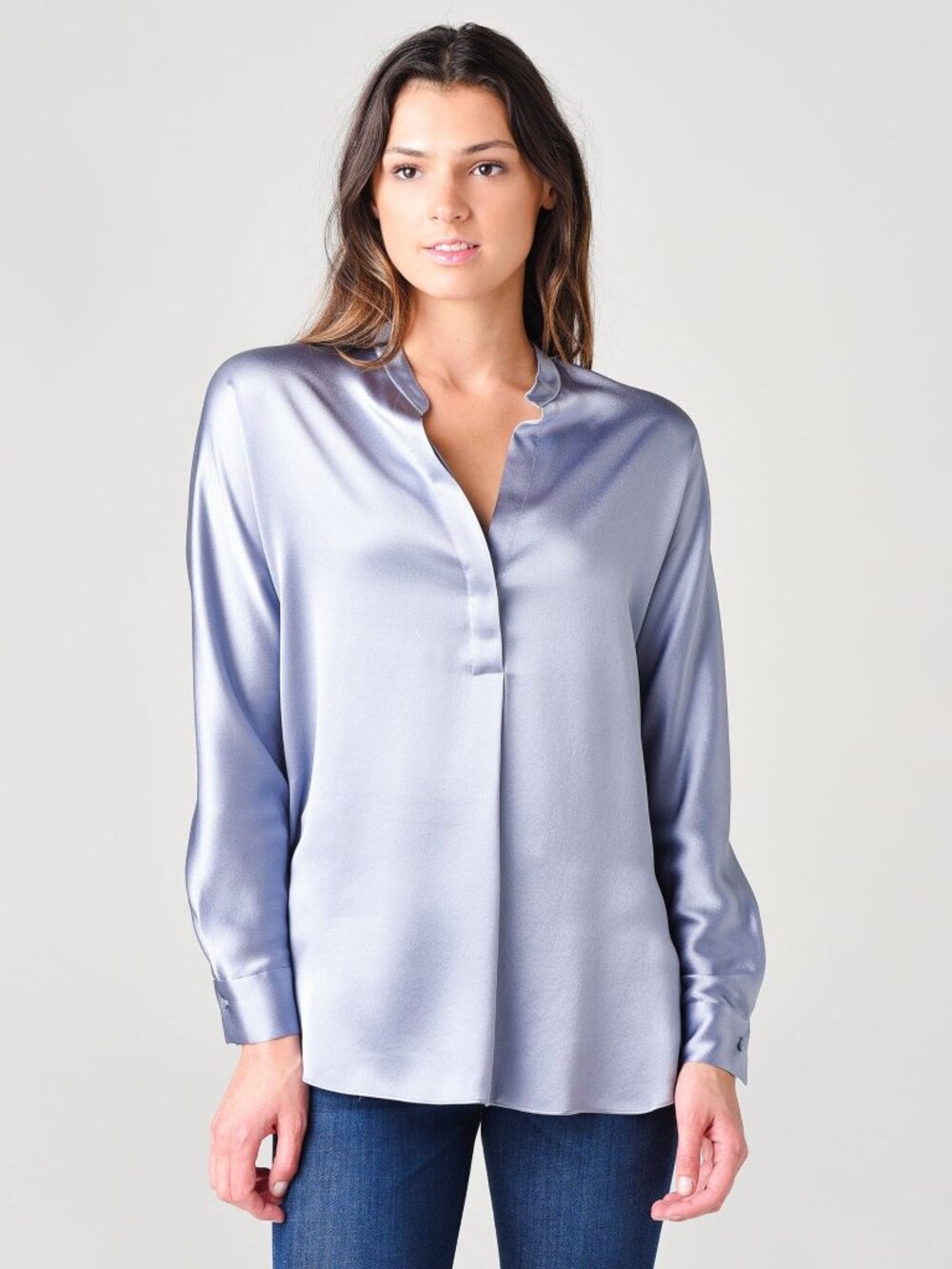 VINCE Women's Satin Band Collar Blouse